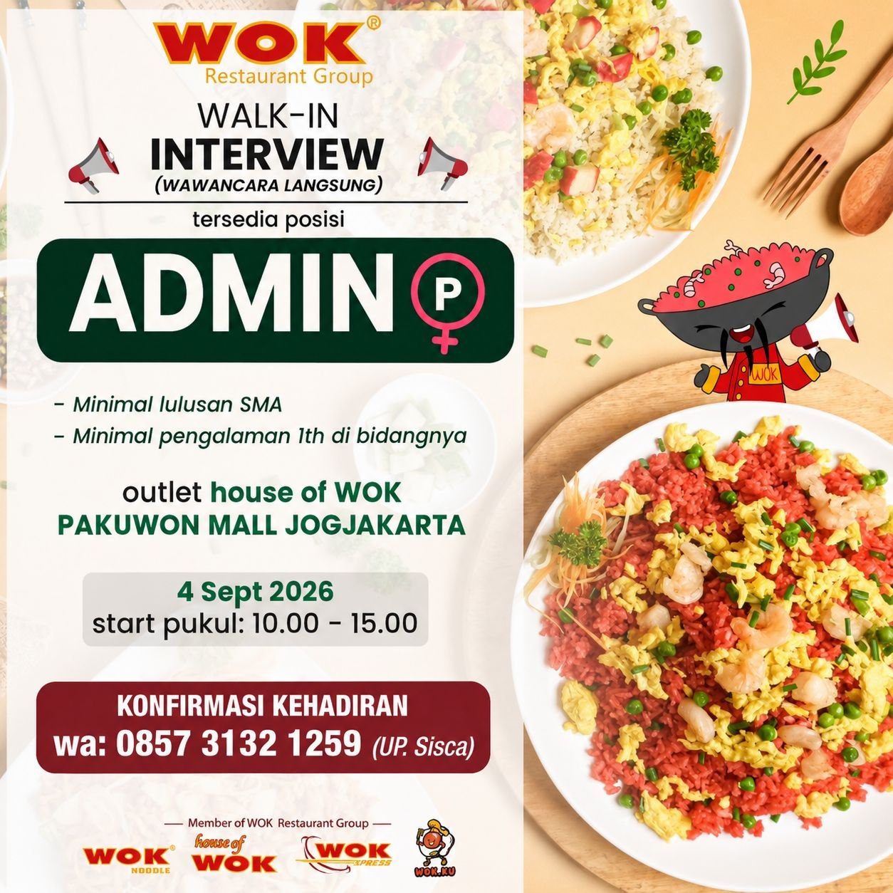 Poster lowongan WOK Restaurant Group