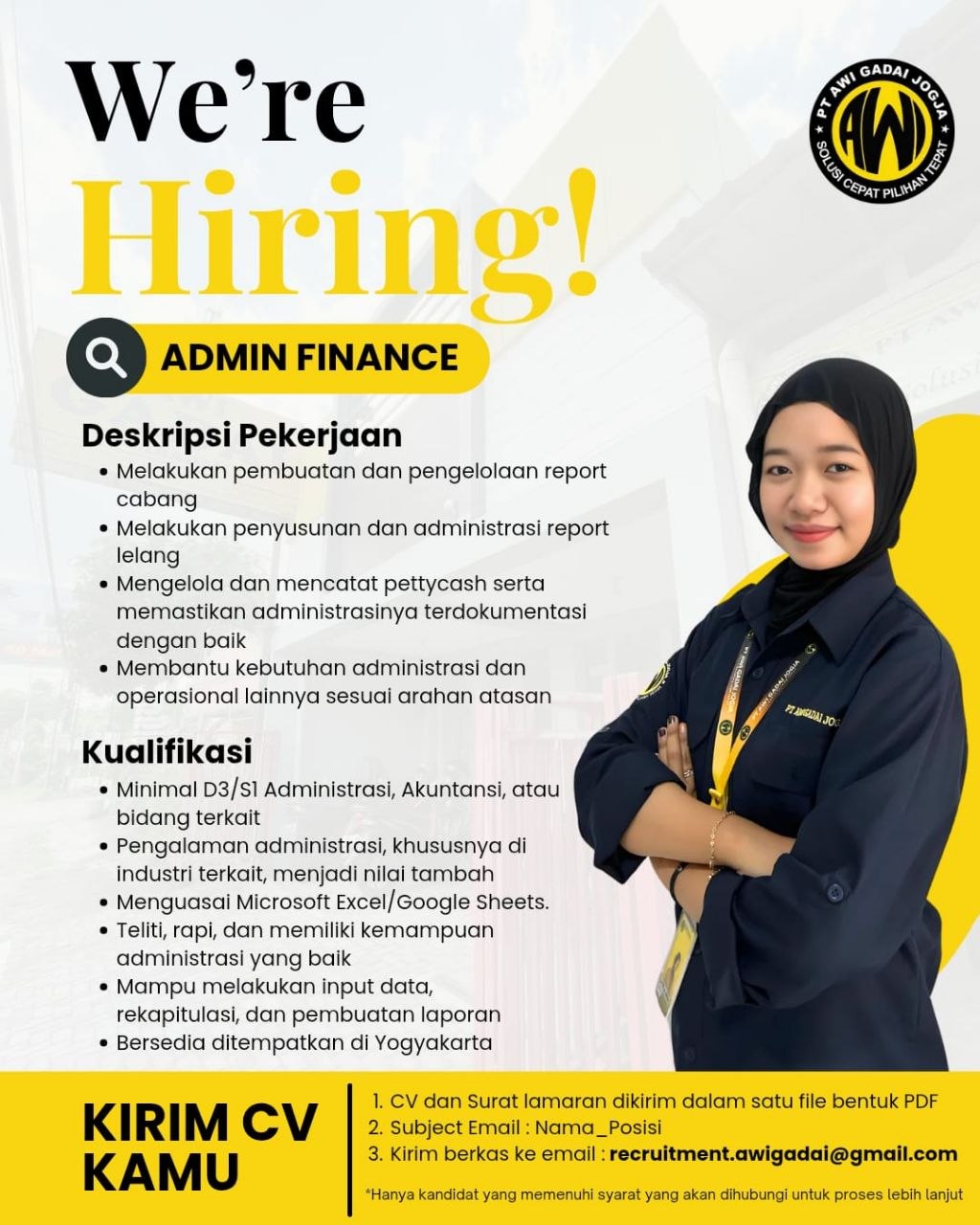 Poster lowongan PT AWI Gadai Jogja