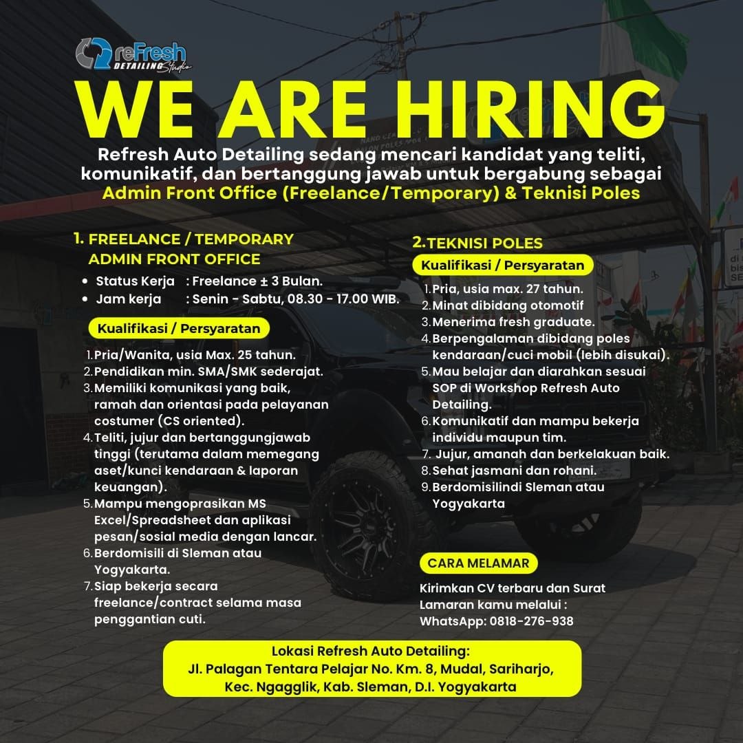 Poster lowongan Refresh Auto Detailing
