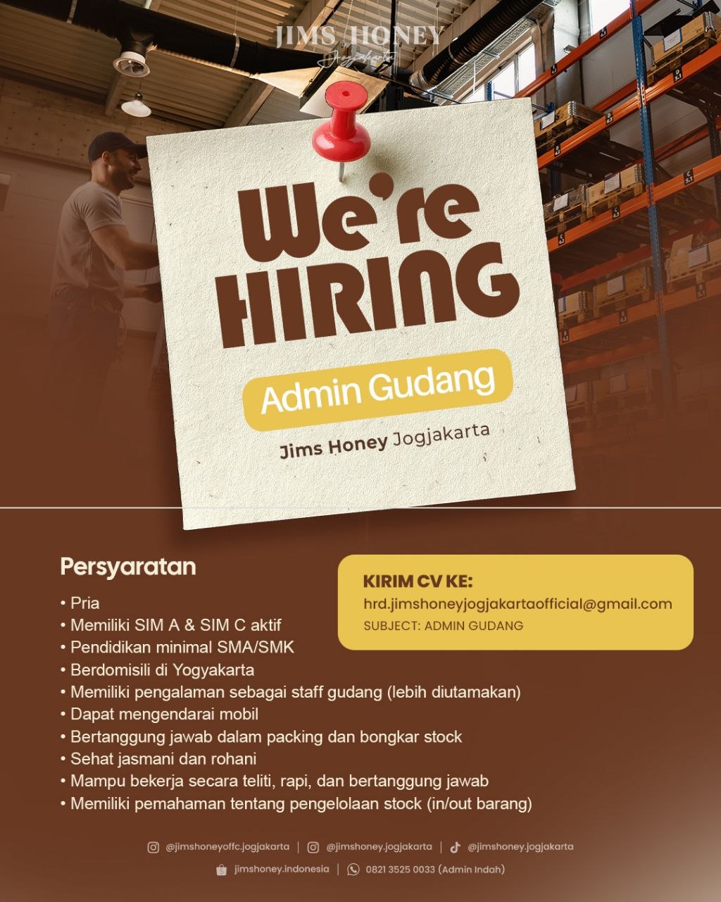 Poster lowongan Jims Honey