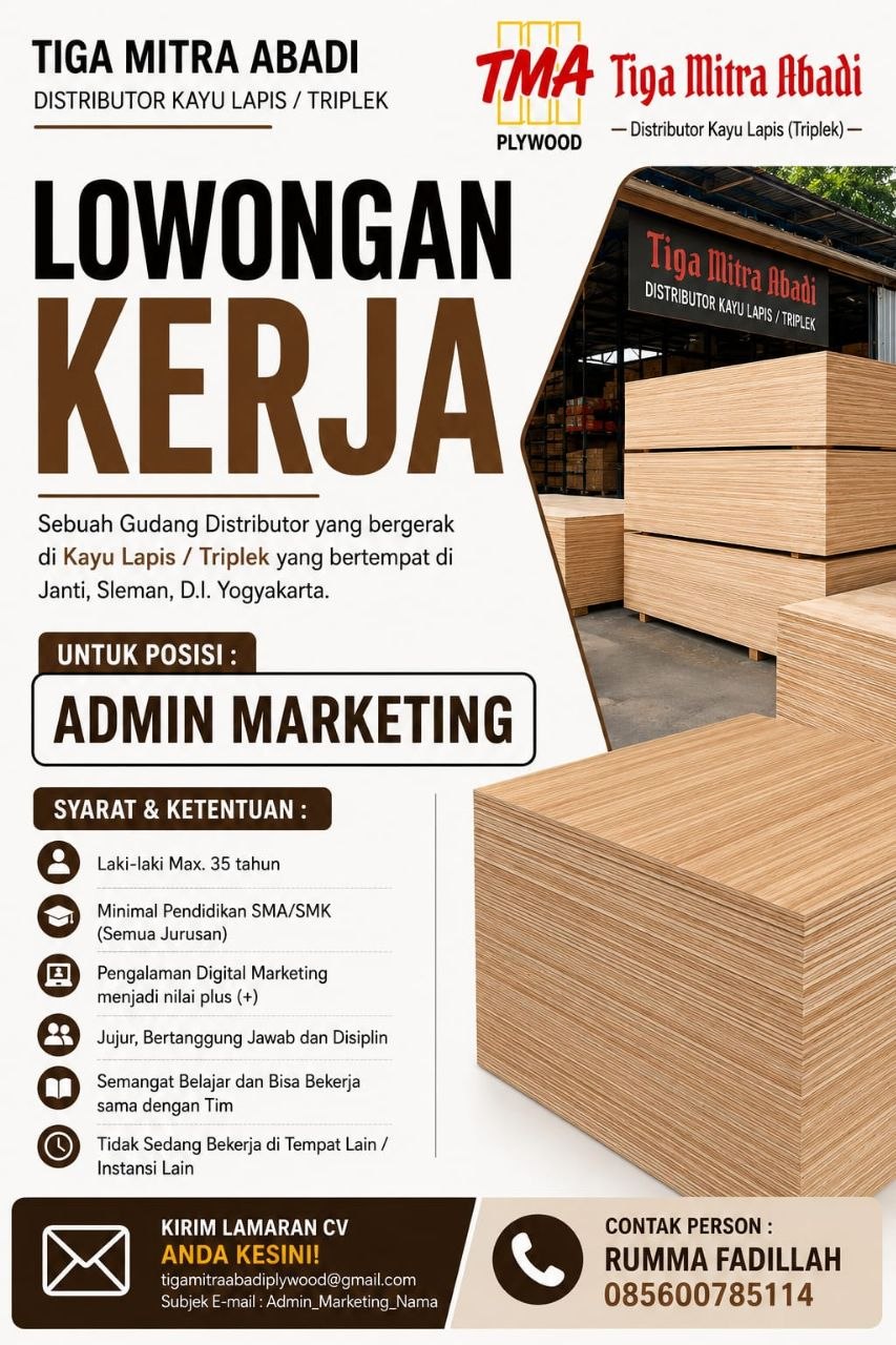 Poster lowongan Tiga Mitra Abadi