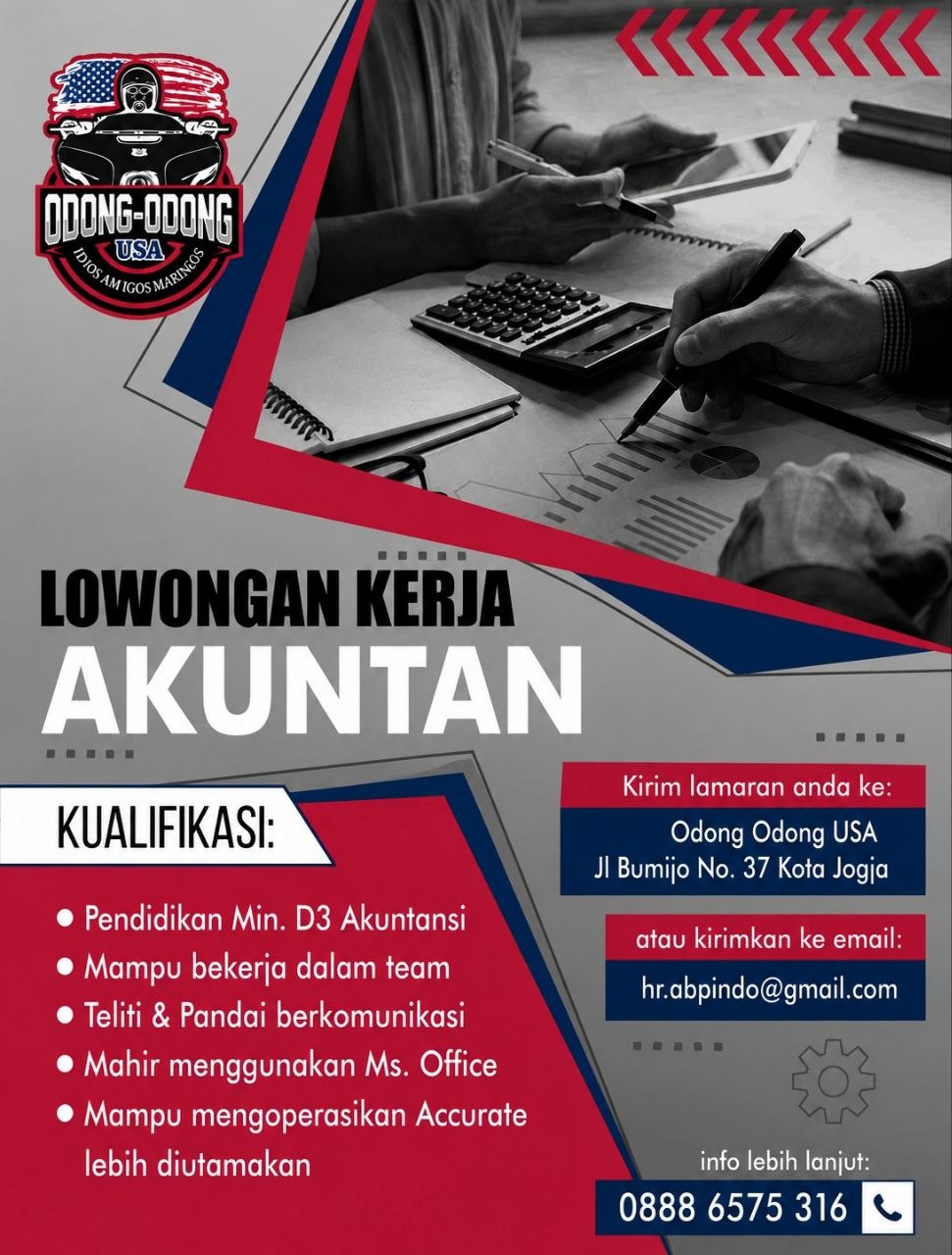 Poster lowongan Odong Odong USA