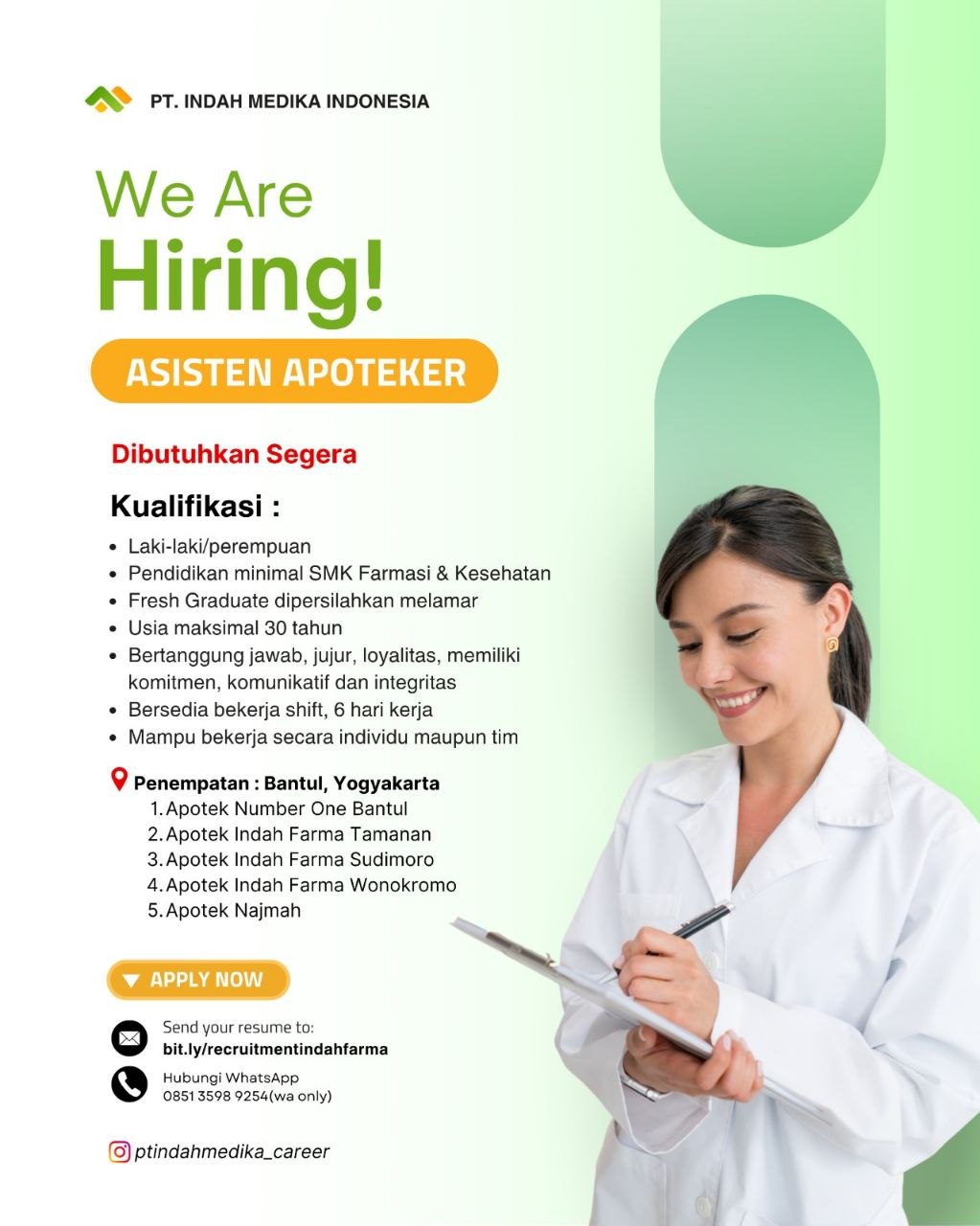 Poster lowongan PT. Indah Medika Indonesia