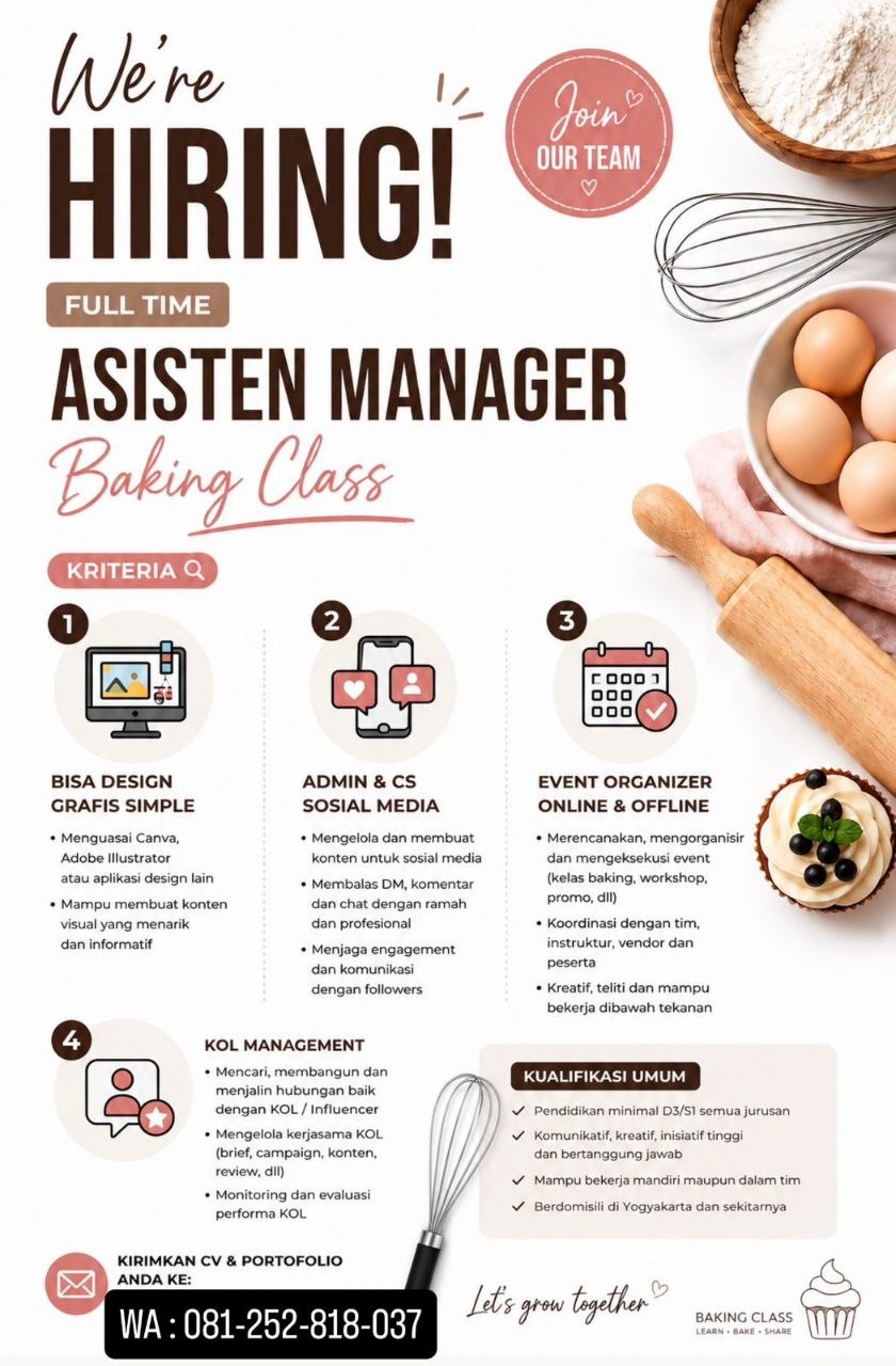 Poster lowongan Baking Class