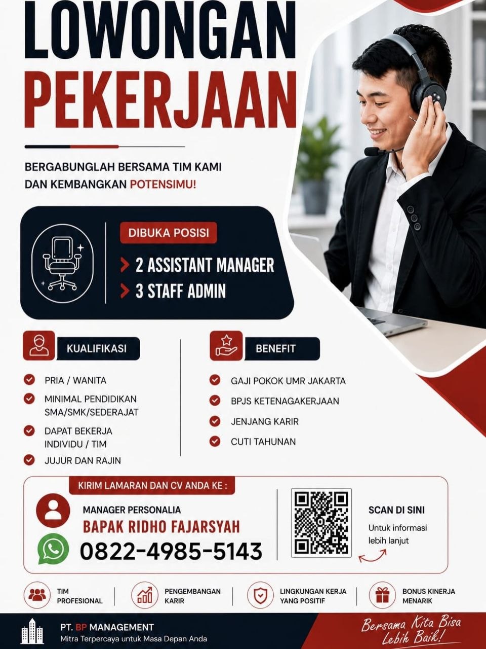 Poster lowongan PT BP Management