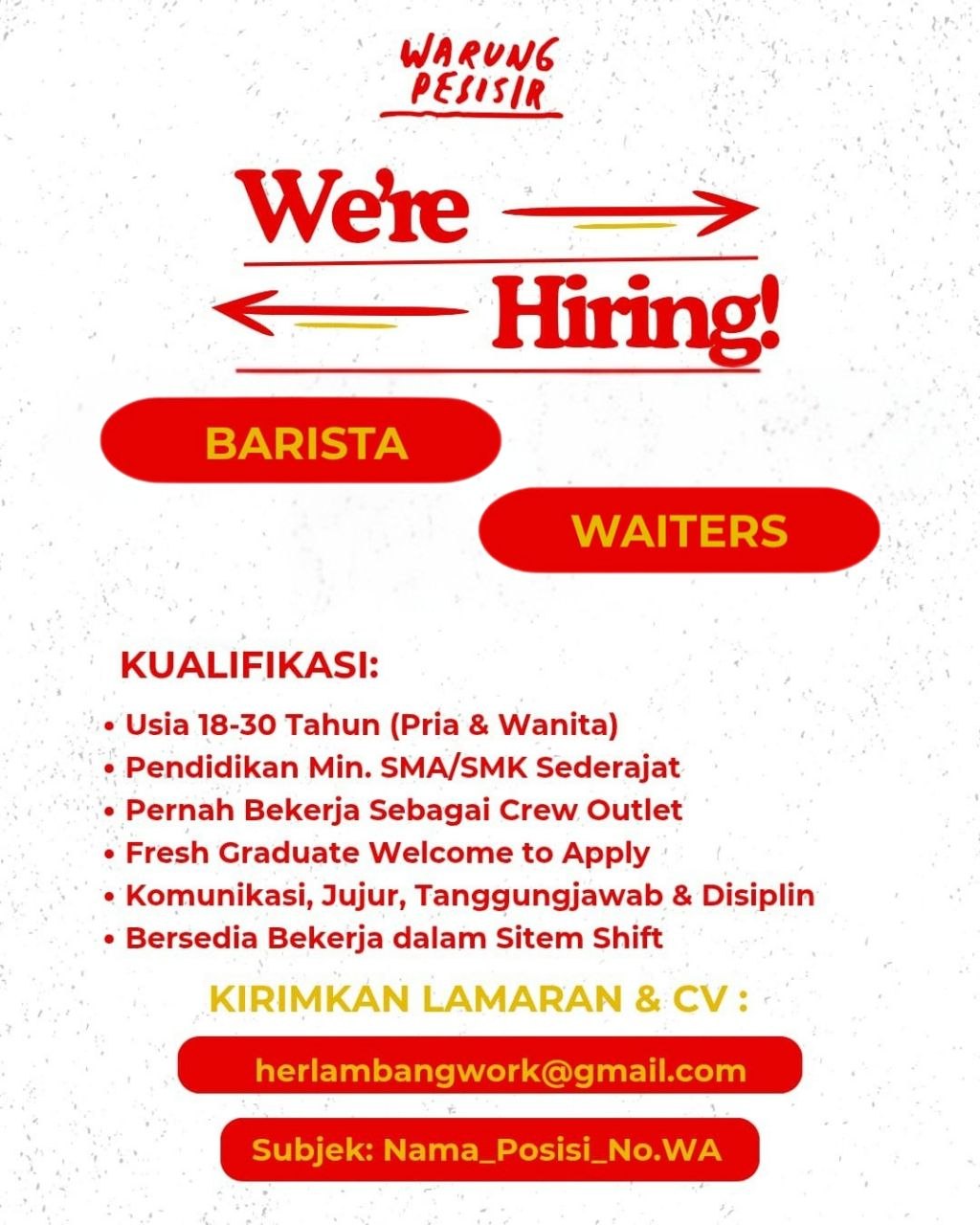 Poster lowongan Warung Pesisir