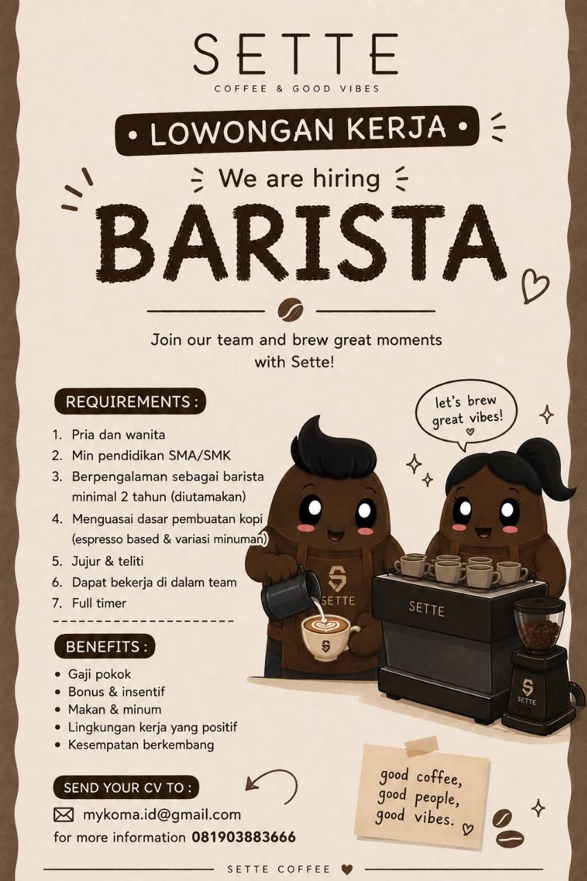 Poster lowongan Sette Coffee