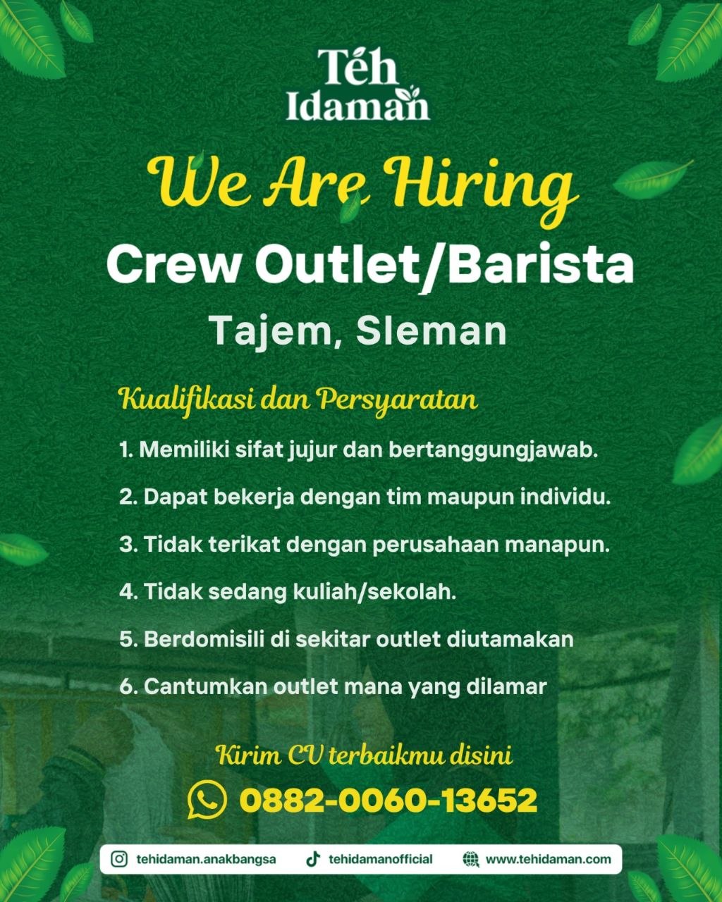 Poster lowongan Teh Idaman