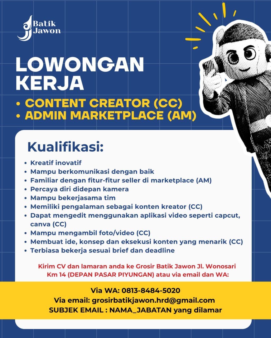 Poster lowongan Batik Jawon