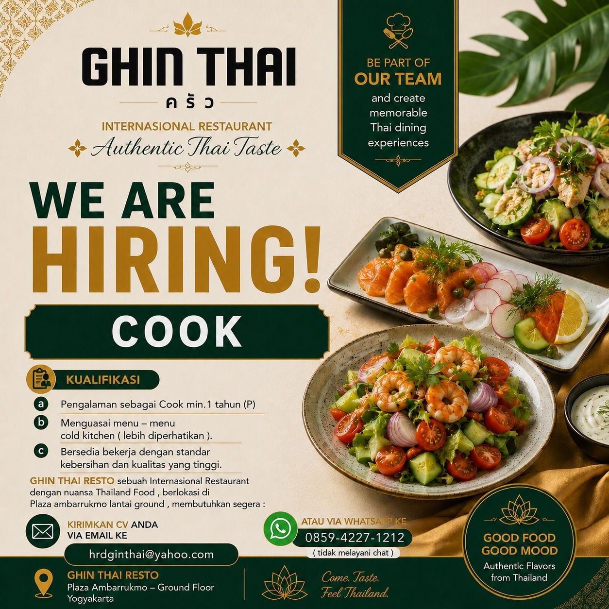 Poster lowongan GHIN THAI RESTO