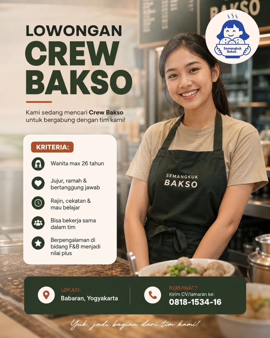 Poster lowongan Semangkok Bakso