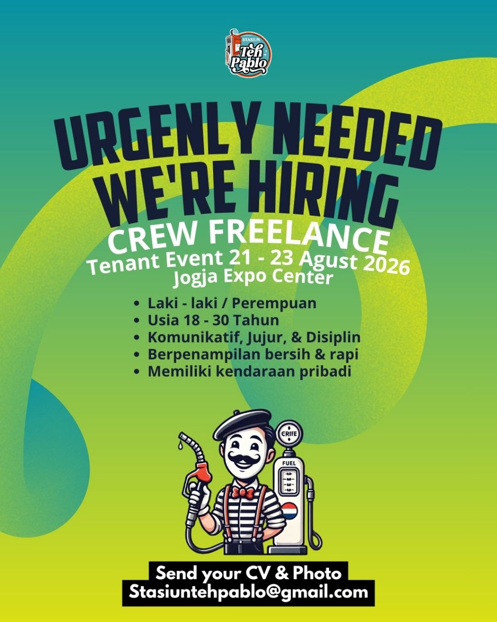 Poster lowongan Stasiun Teh Pablo