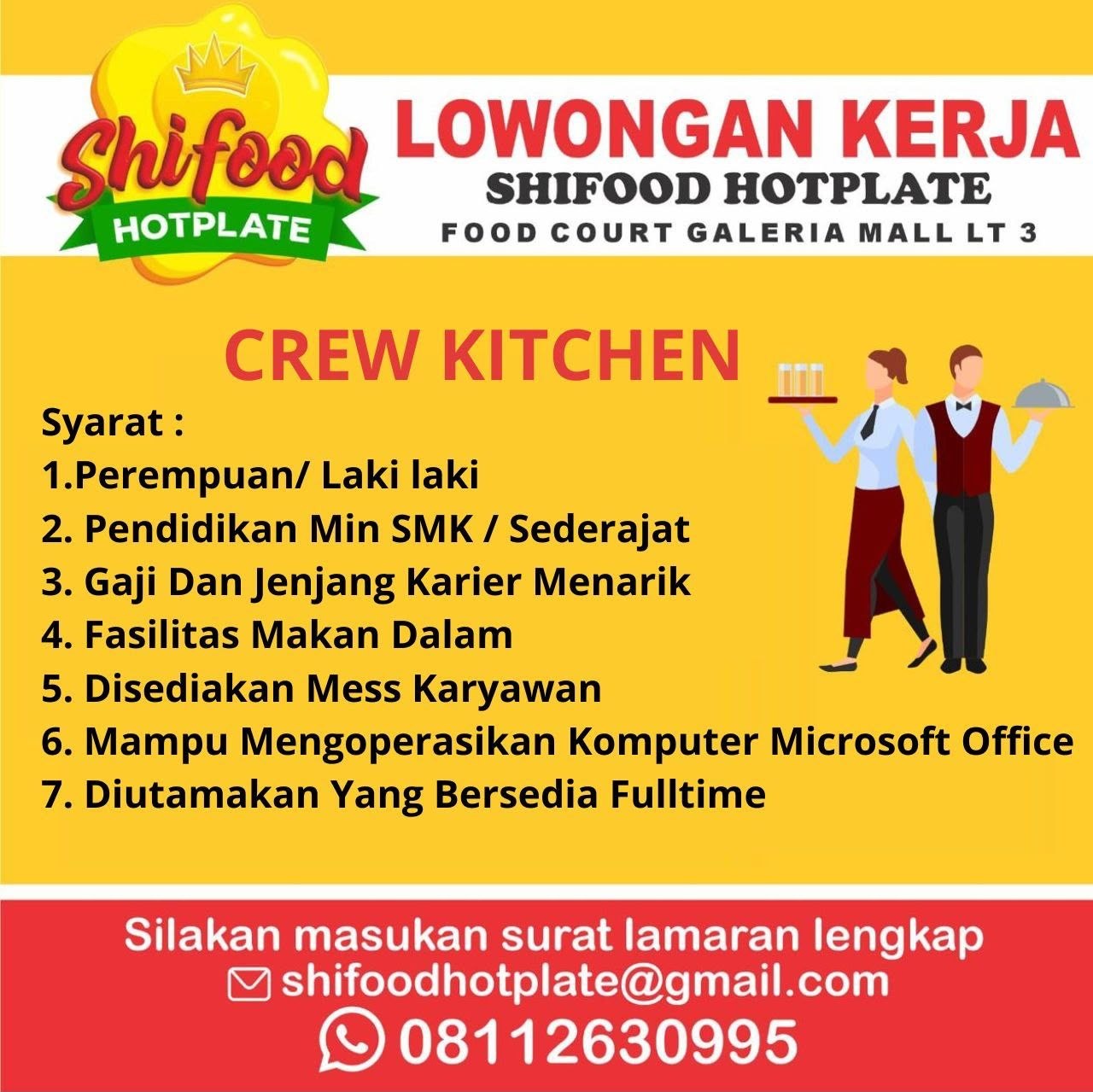 Poster lowongan Shifood Hotplate