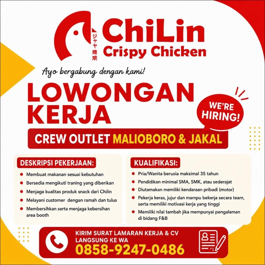 Poster lowongan Chilin Crispy Chicken