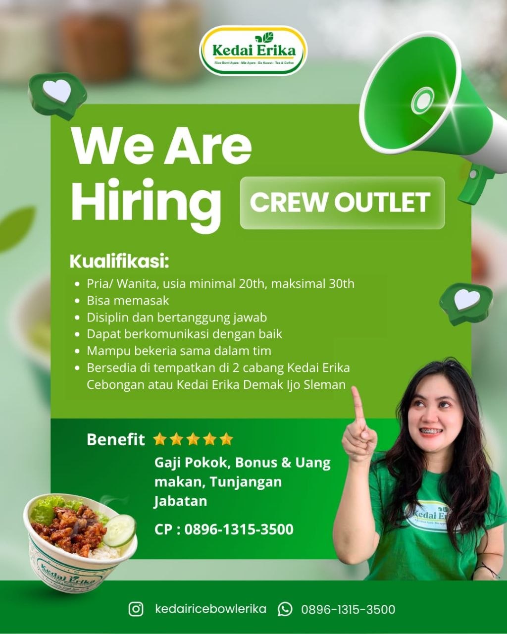 Poster lowongan Kedai Erika