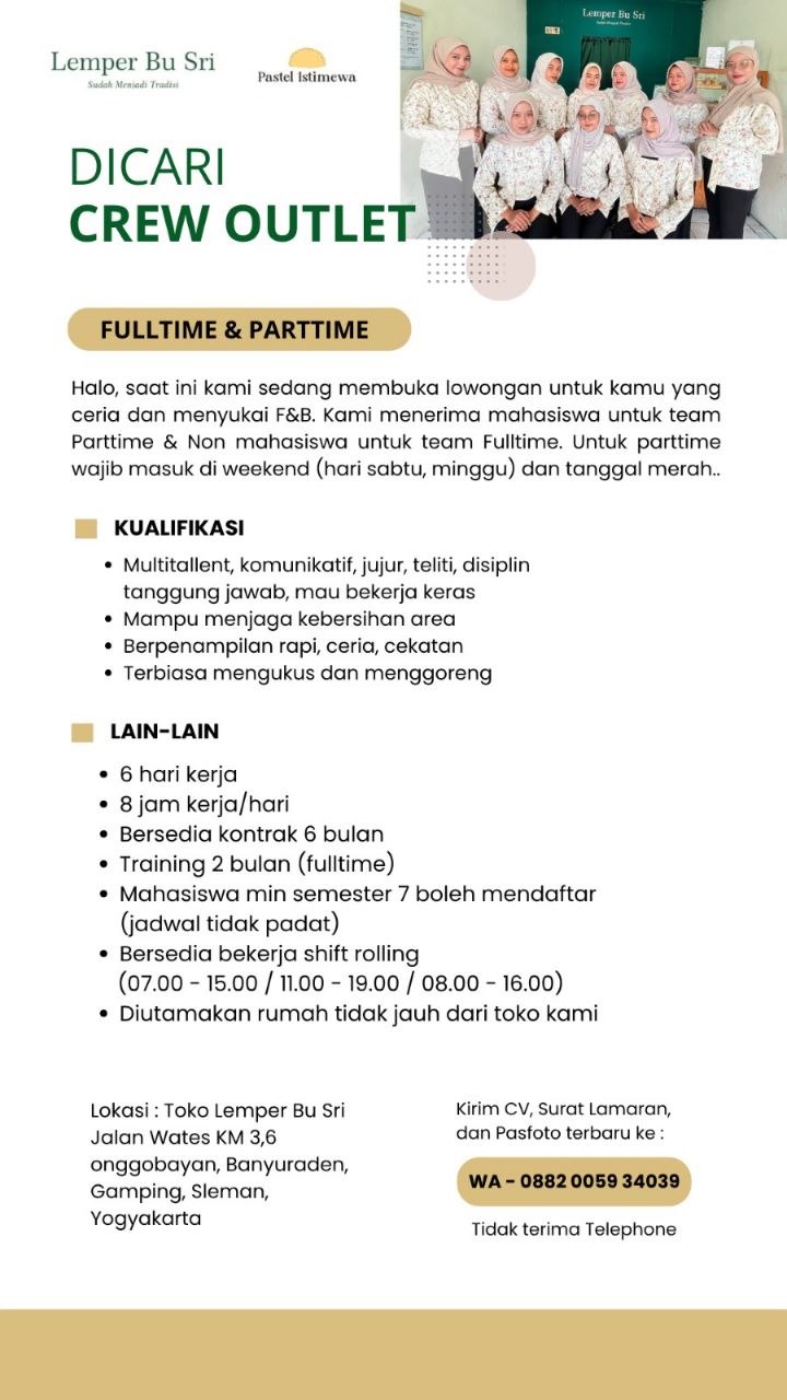 Poster lowongan Lemper Bu Sri