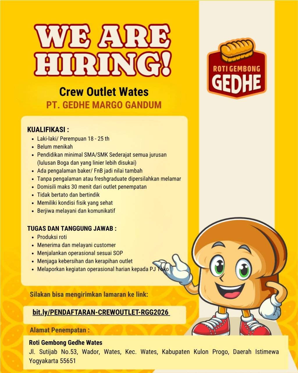 Poster lowongan Roti Gembong Gedhe