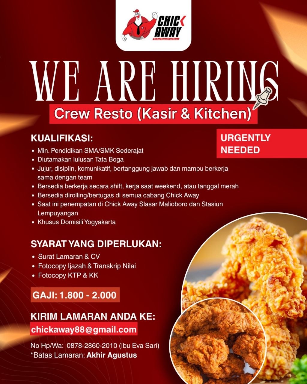 Poster lowongan Chick Away