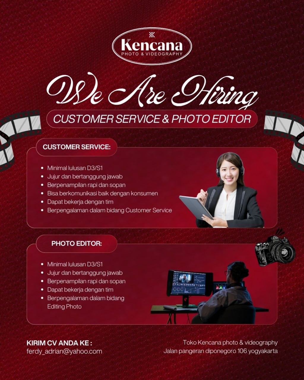 Poster lowongan Kencana Photo & Videography