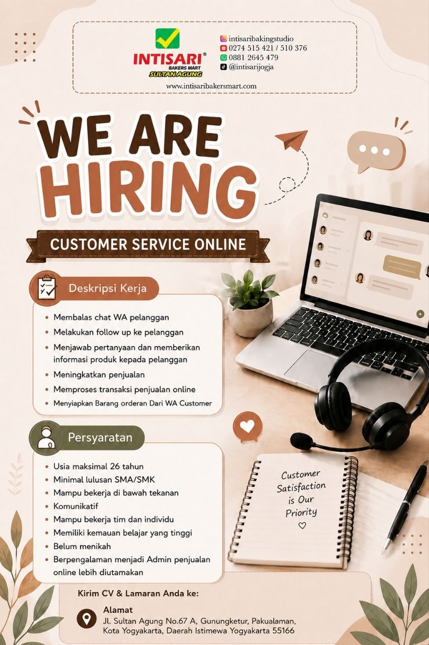 Poster lowongan INTISARI BAKERS MART SULTAN AGUNG