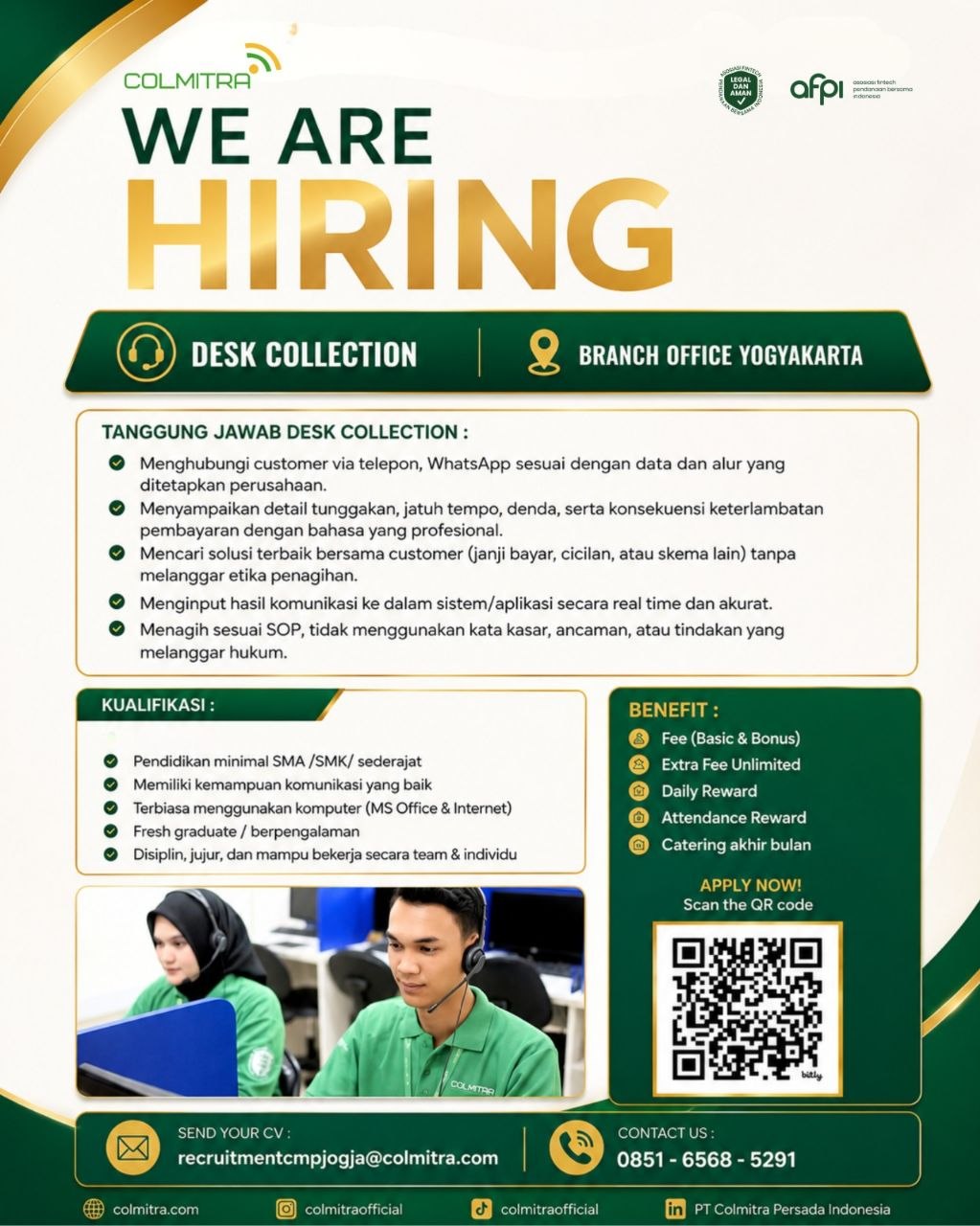 Poster lowongan PT Colmitra Persada Indonesia