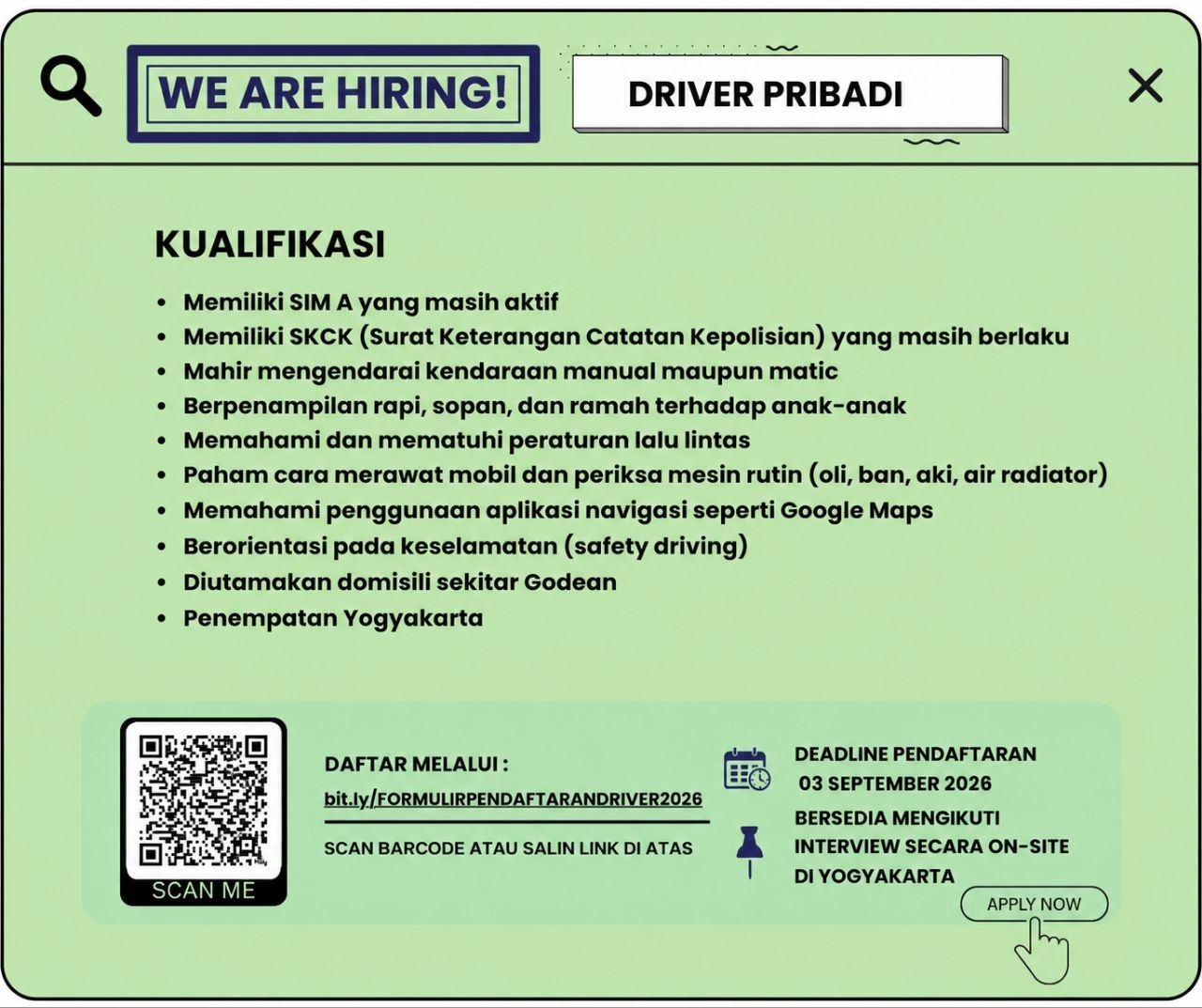 Poster lowongan LOKER JOGJA