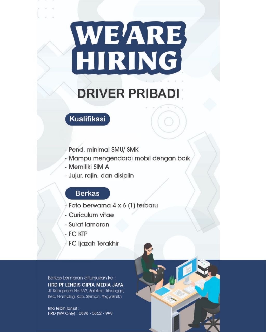 Poster lowongan PT Lendis Cipta Media Jaya