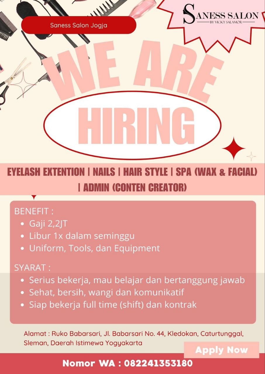Poster lowongan Saness Salon Jogja