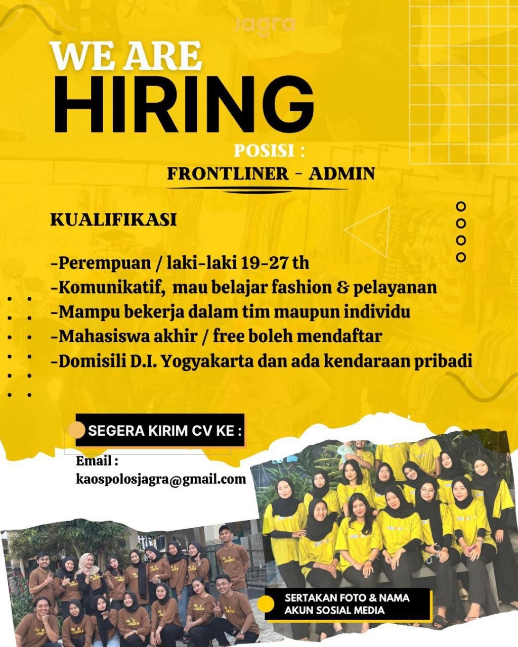Poster lowongan Kaos Polos Jagra