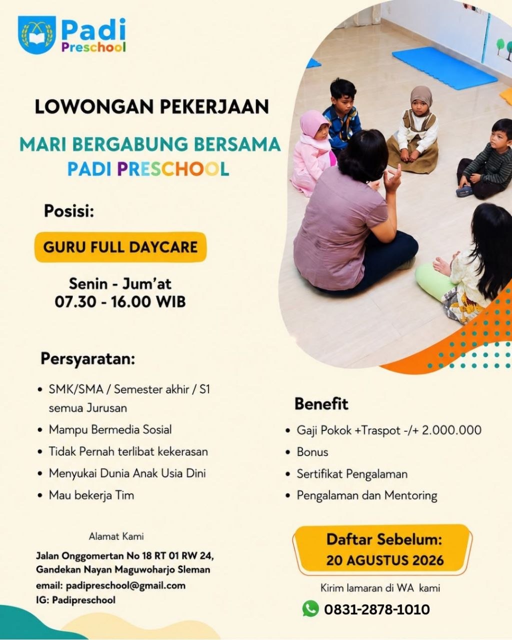 Poster lowongan Padi Preschool