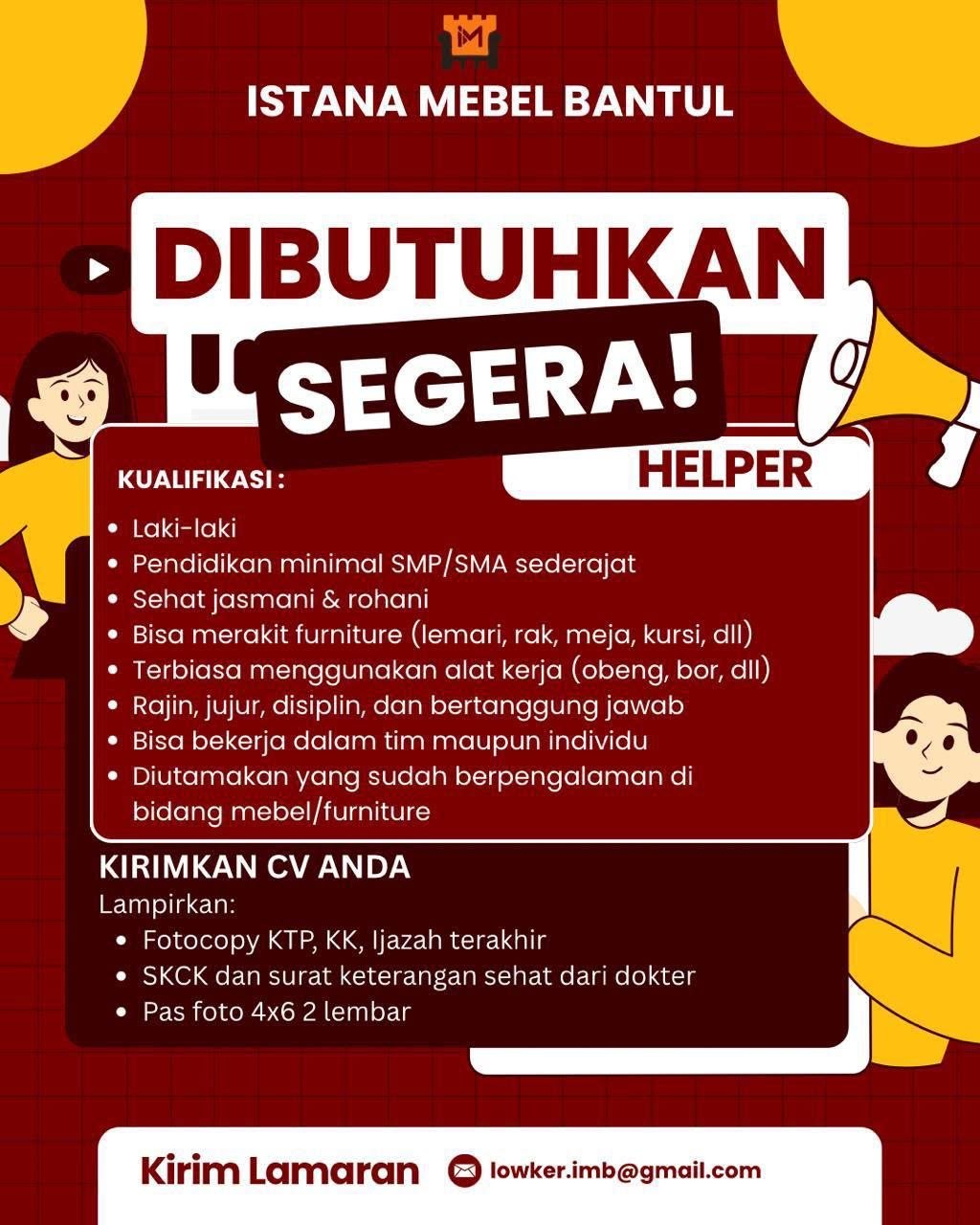 Poster lowongan Istana Mebel Bantul