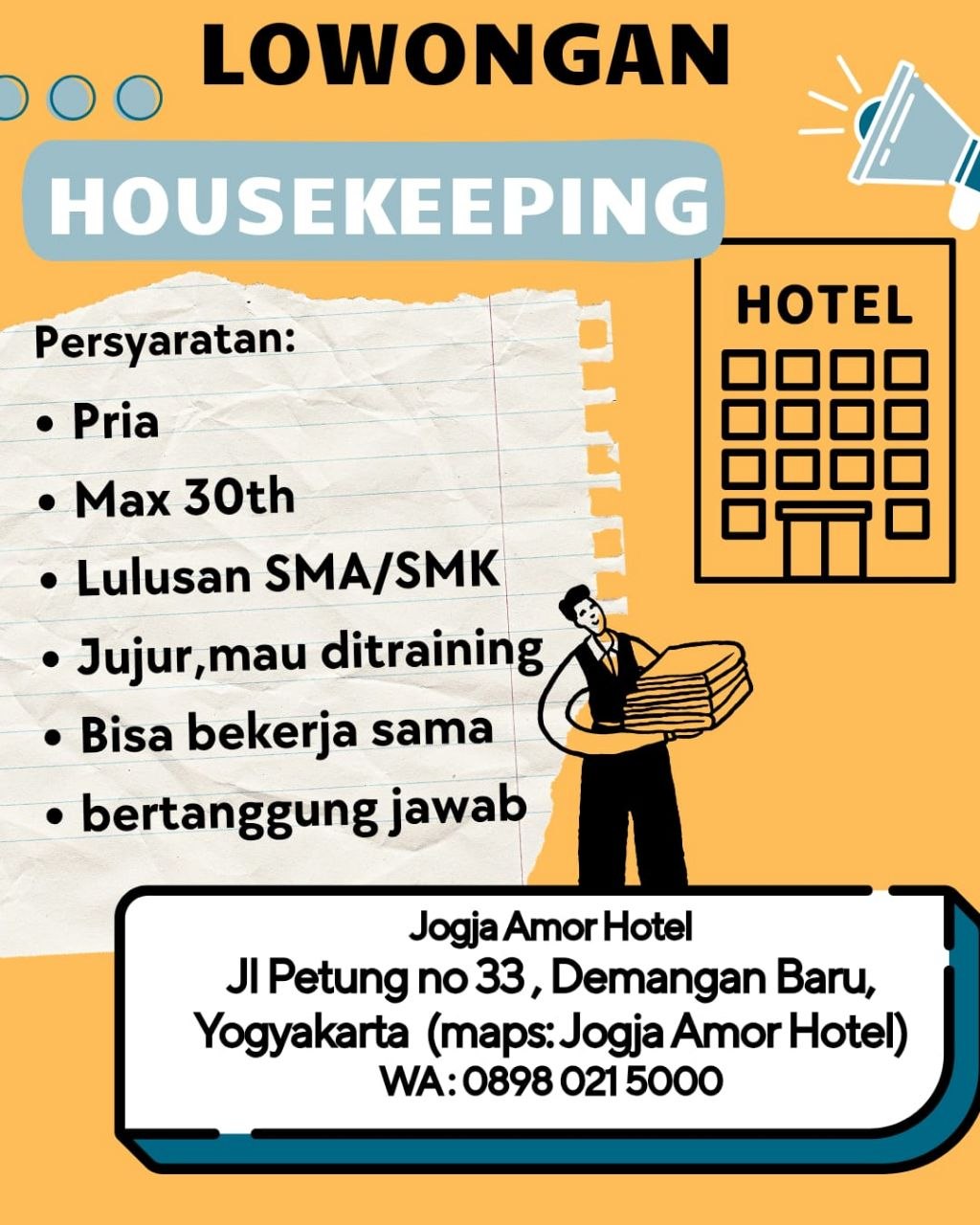 Poster lowongan Jogja Amor Hotel