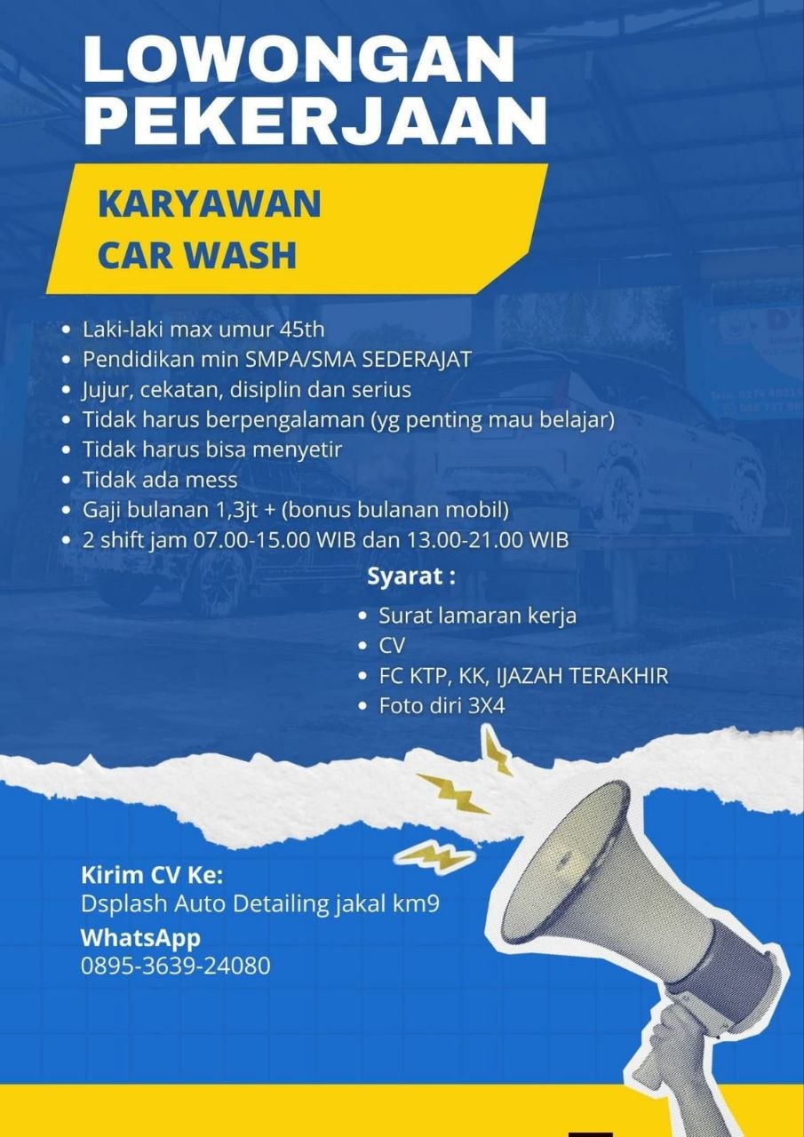 Poster lowongan Dsplash Auto Detailing