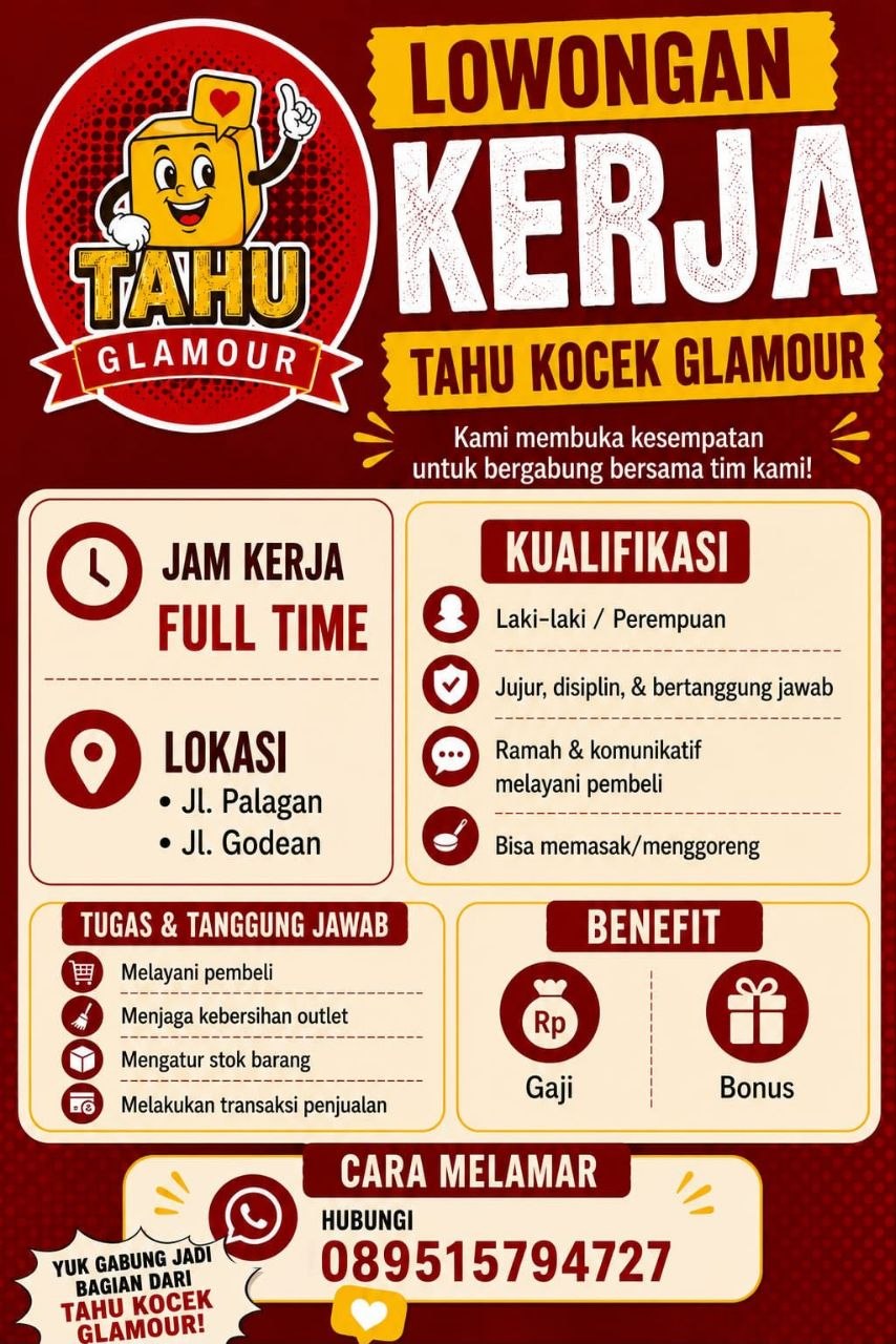 Poster lowongan Tahu Kocek Glamour