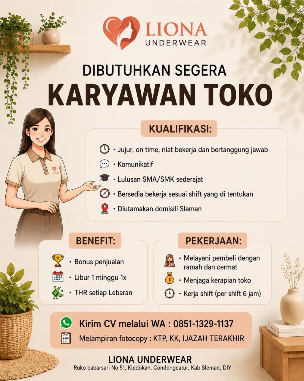 Poster lowongan Liona Underwear