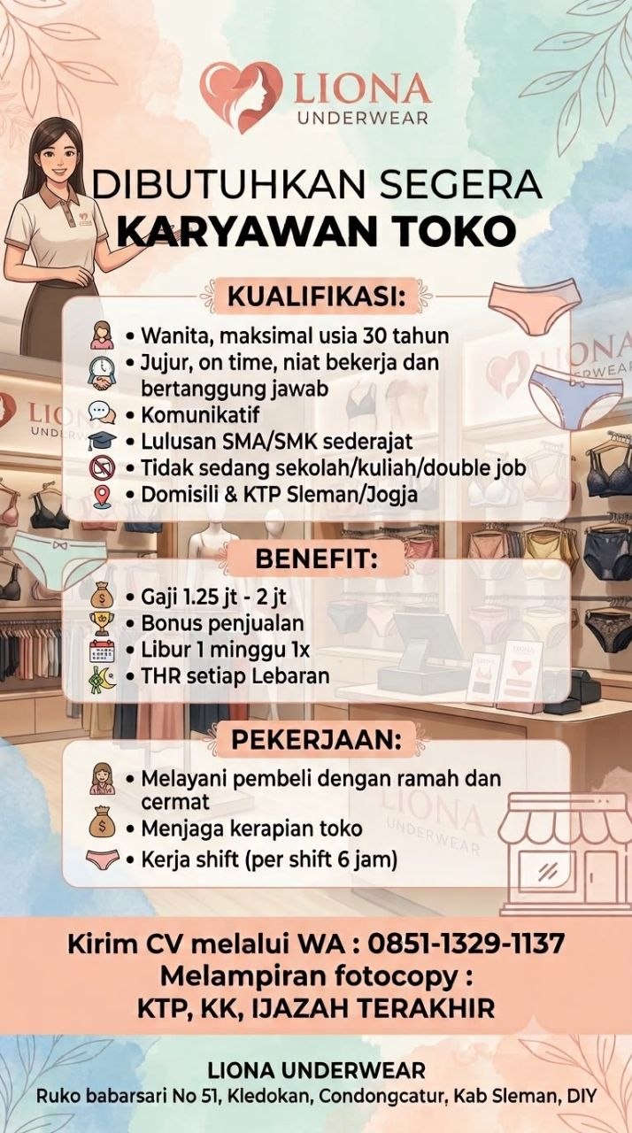 Poster lowongan Liona Underwear