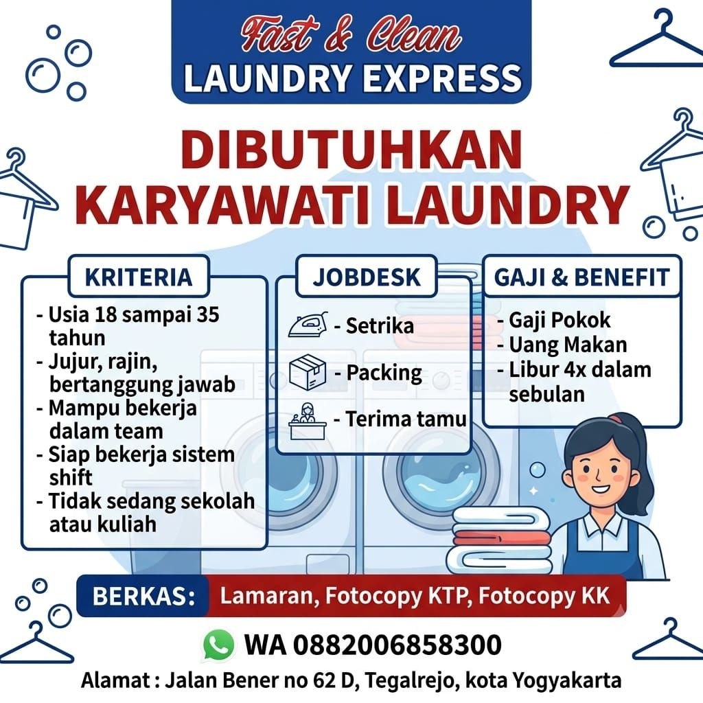 Poster lowongan Fast & Clean Laundry Express