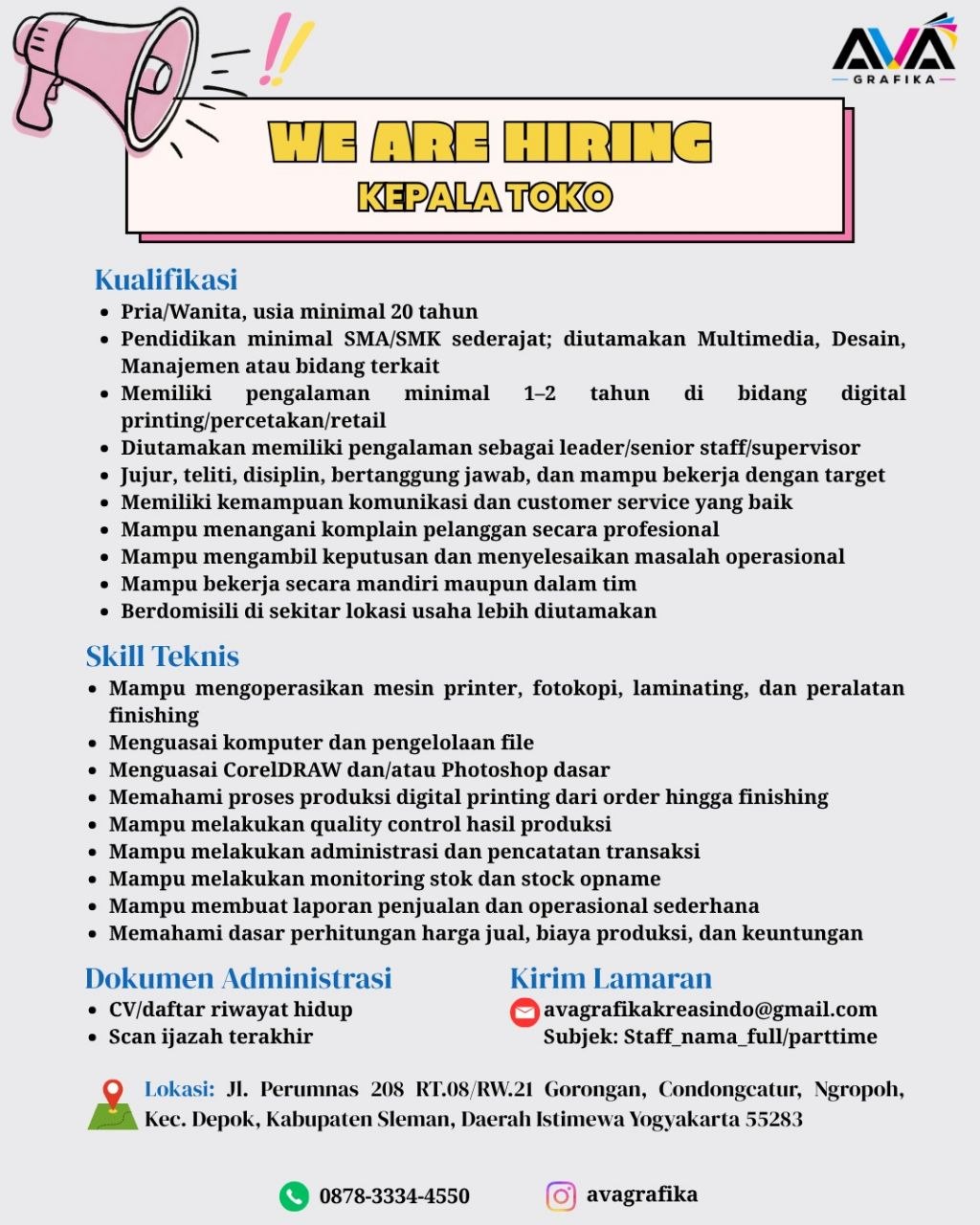 Poster lowongan AVA Grafika