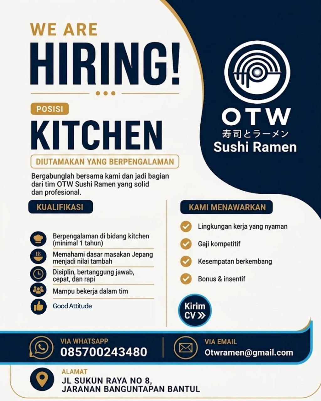 Poster lowongan OTW Sushi Ramen