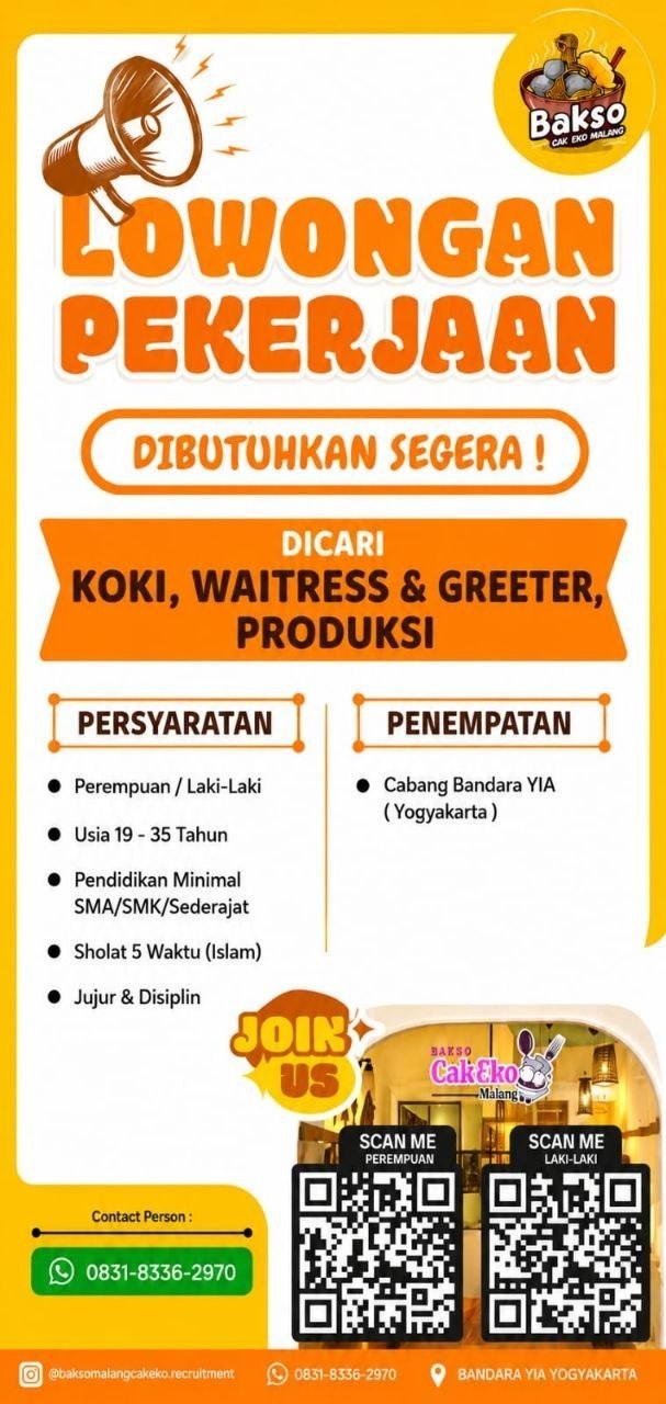 Poster lowongan Bakso Cak Eko Malang