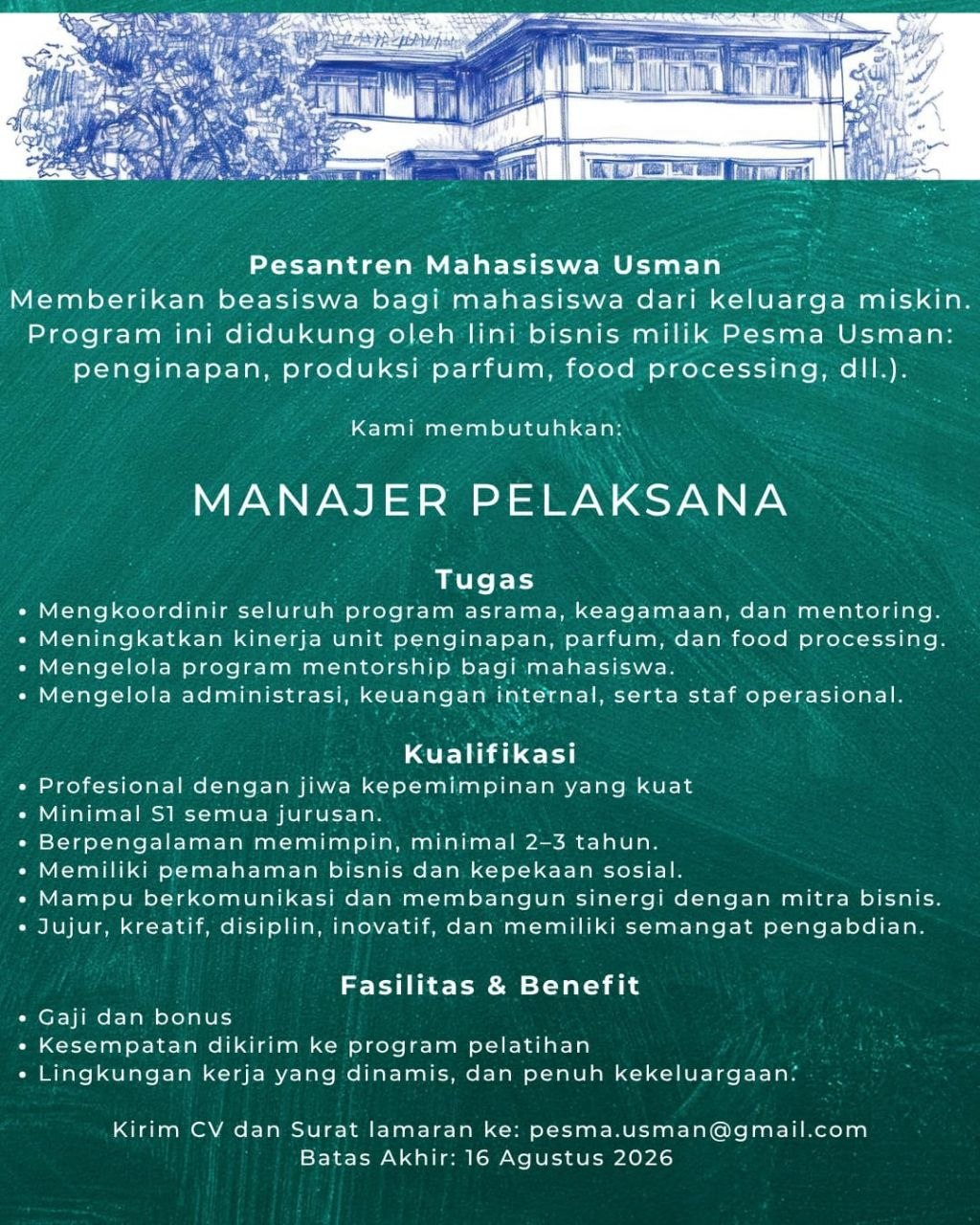 Poster lowongan Pesantren Mahasiswa Usman