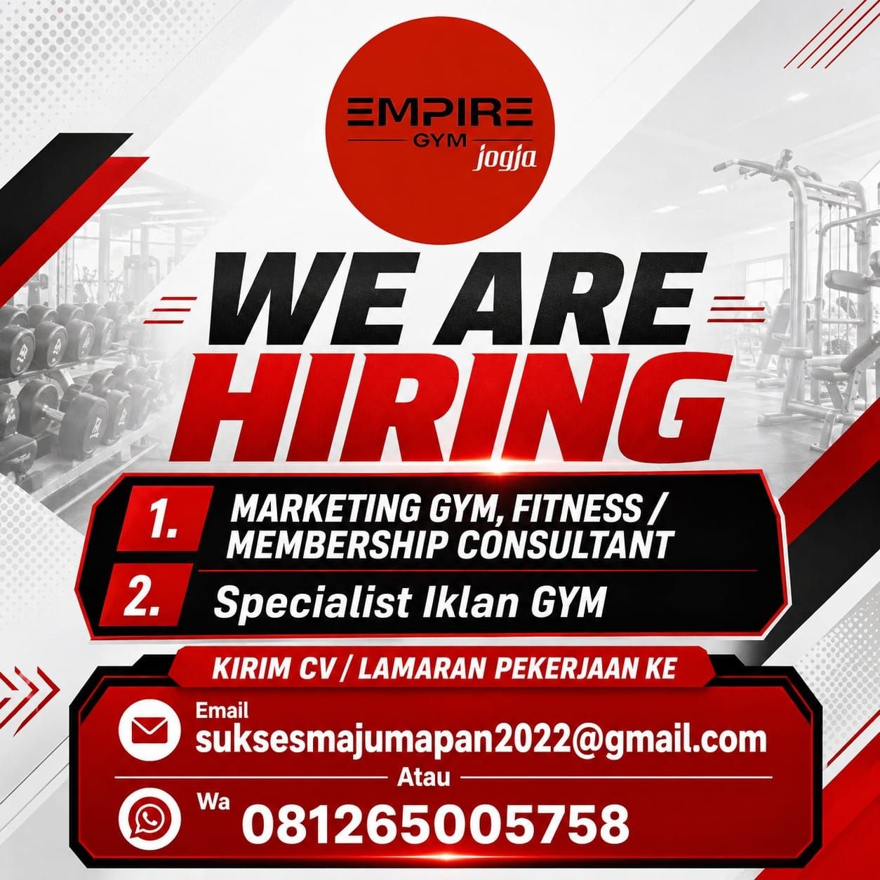 Poster lowongan Empire Gym Jogja