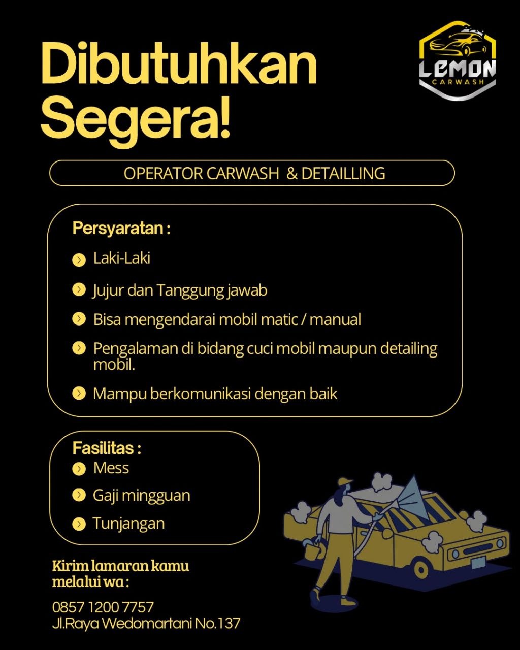 Poster lowongan Lemon Carwash