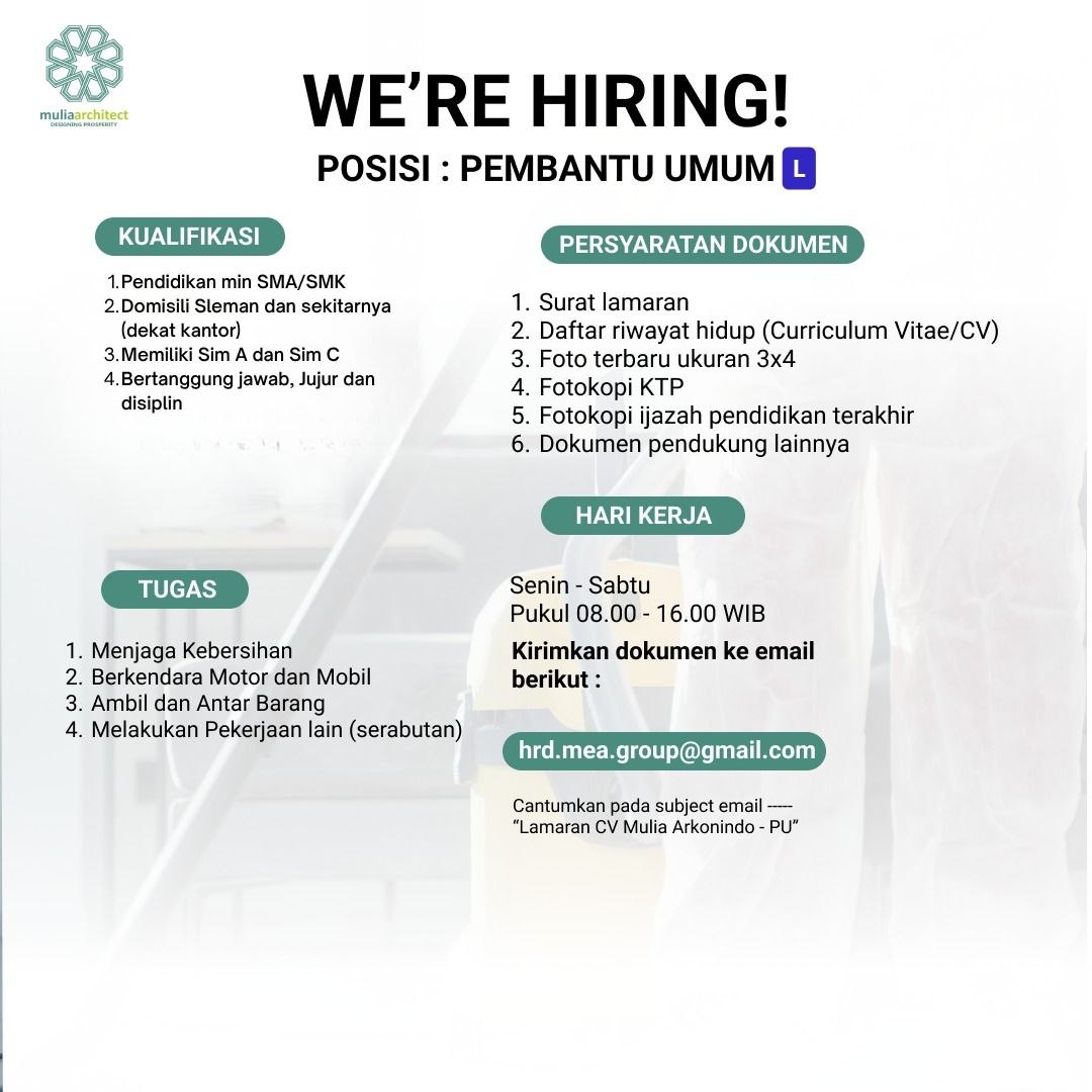 Poster lowongan Mulia Architect