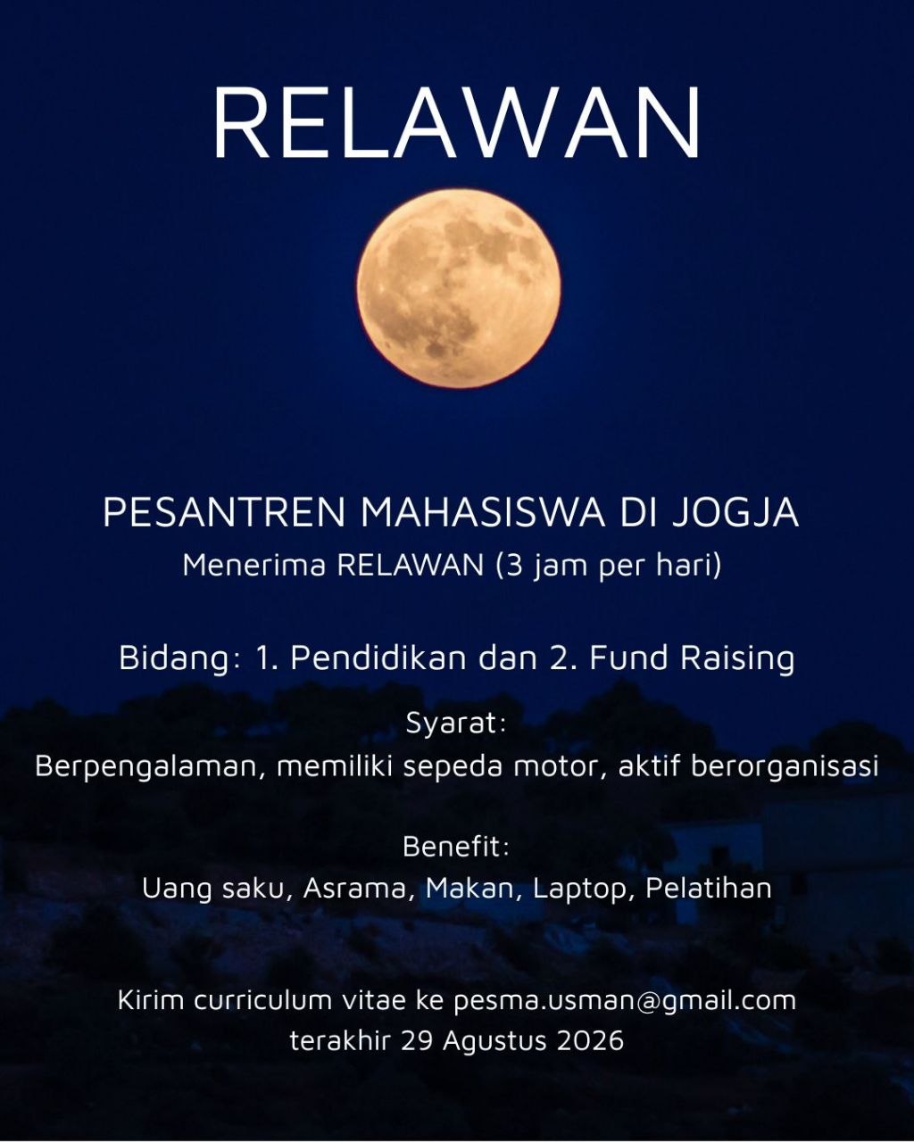 Poster lowongan Pesantren Mahasiswa Jogja