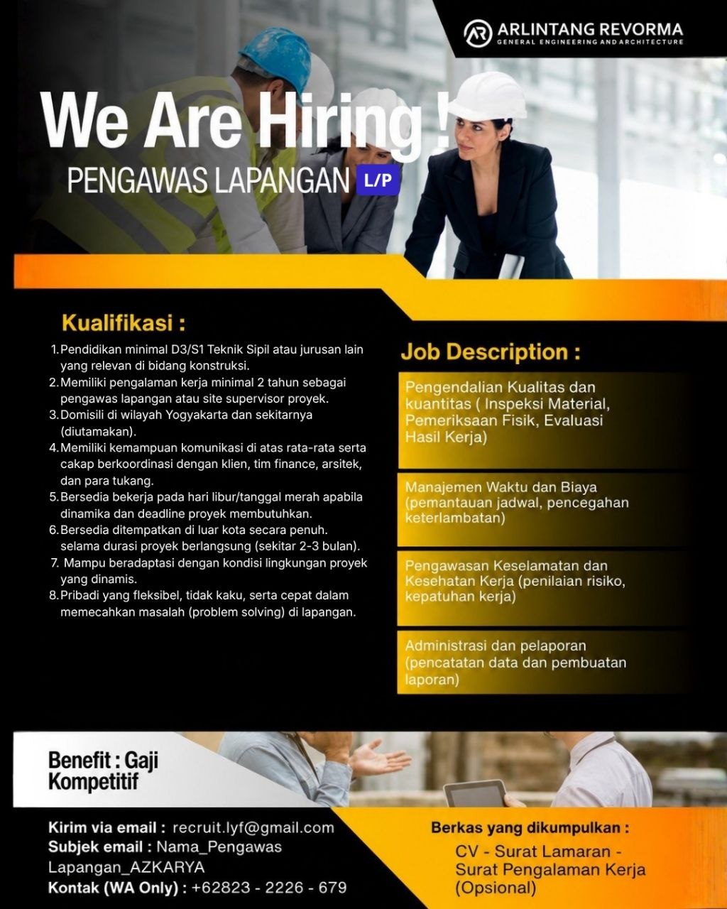 Poster lowongan Arlintang Revorma