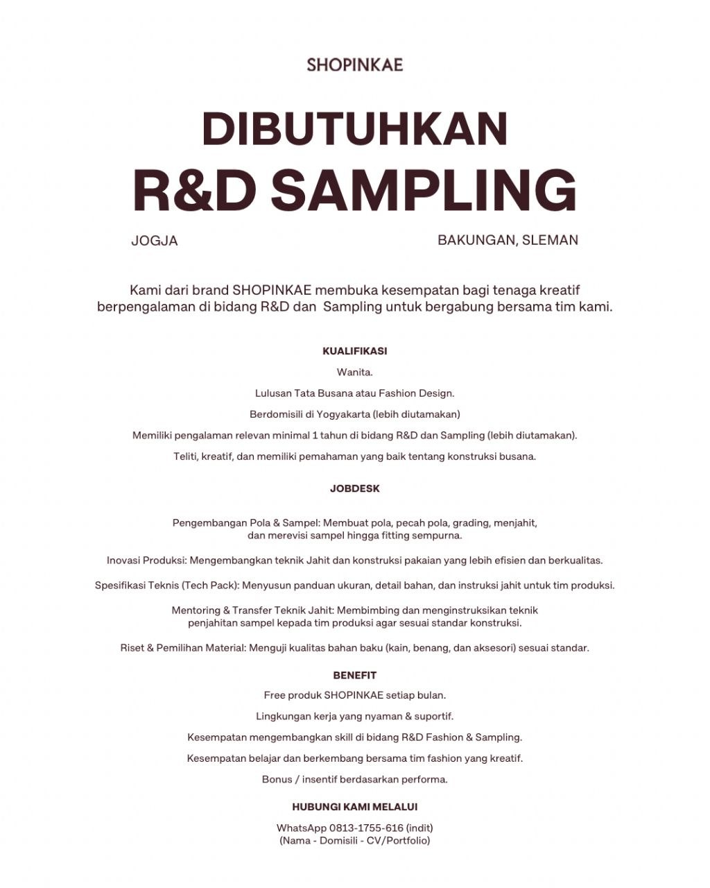 Poster lowongan SHOPINKAE