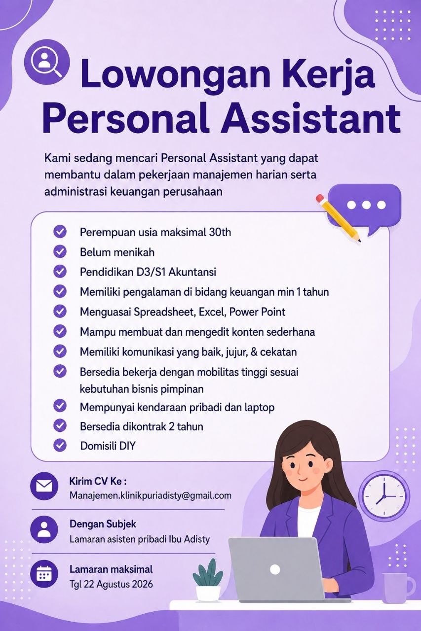 Poster lowongan Klinik Puria Adisty
