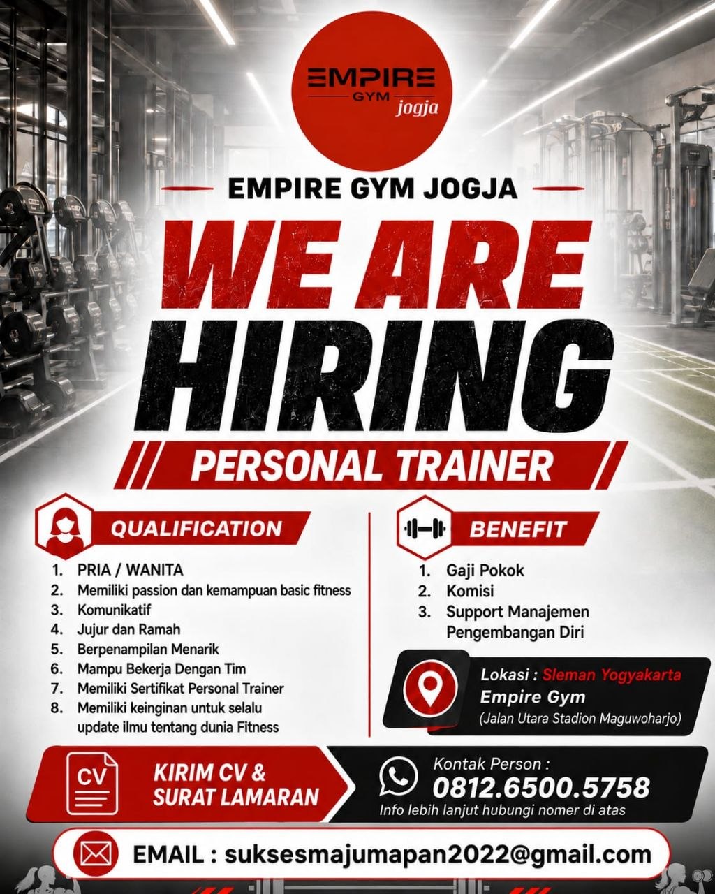 Poster lowongan Empire Gym Jogja