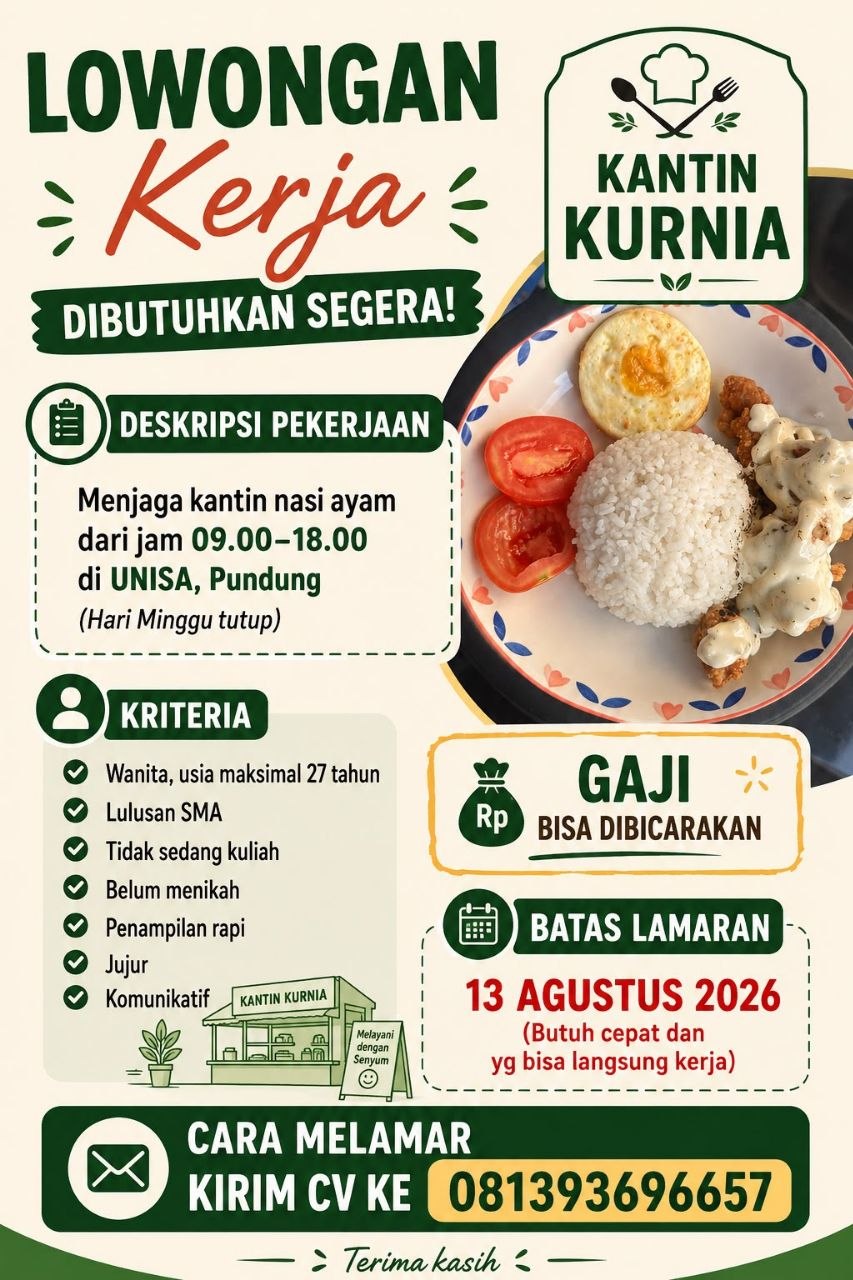 Poster lowongan Kantin Kurnia
